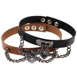 heart lock leather collar neck strap