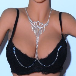 bc409 rhinestone lotus necklace women nipple body jewelry