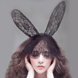 lovely floral lace bunny ears headwear with veil